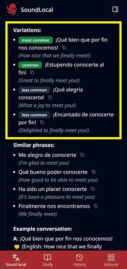 Variations in Spanish